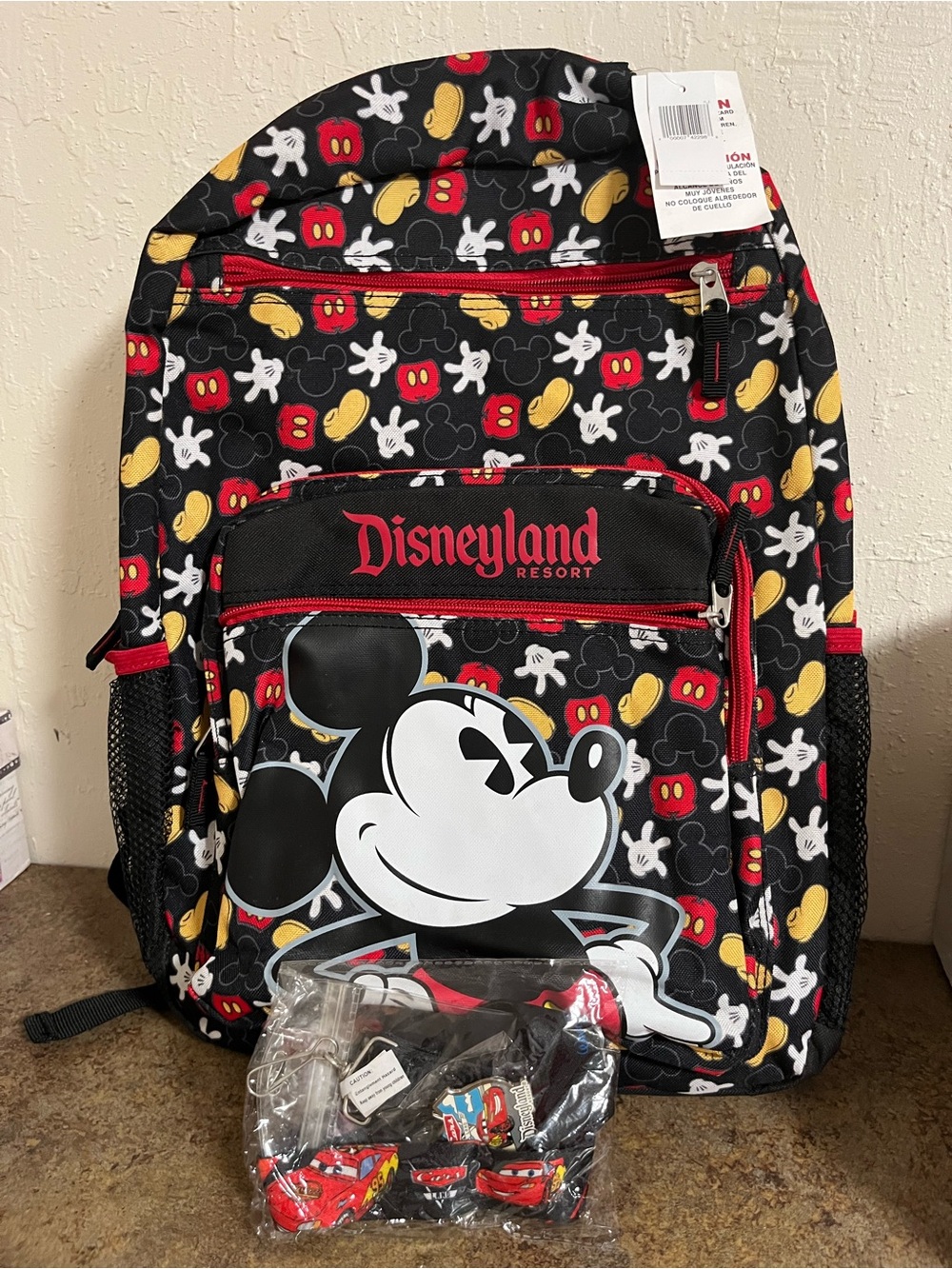 Disneyland Resort Mickey Mouse Black Pattern Backpack - Red, Yellow, White